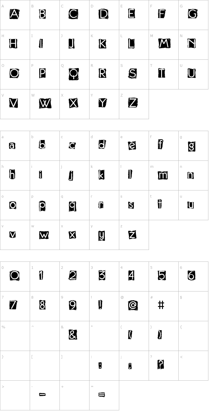 Character Map 2Peas Burlap Font