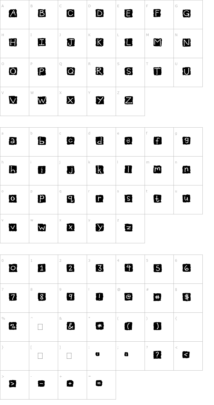 Character Map 2Peas Distressed Font