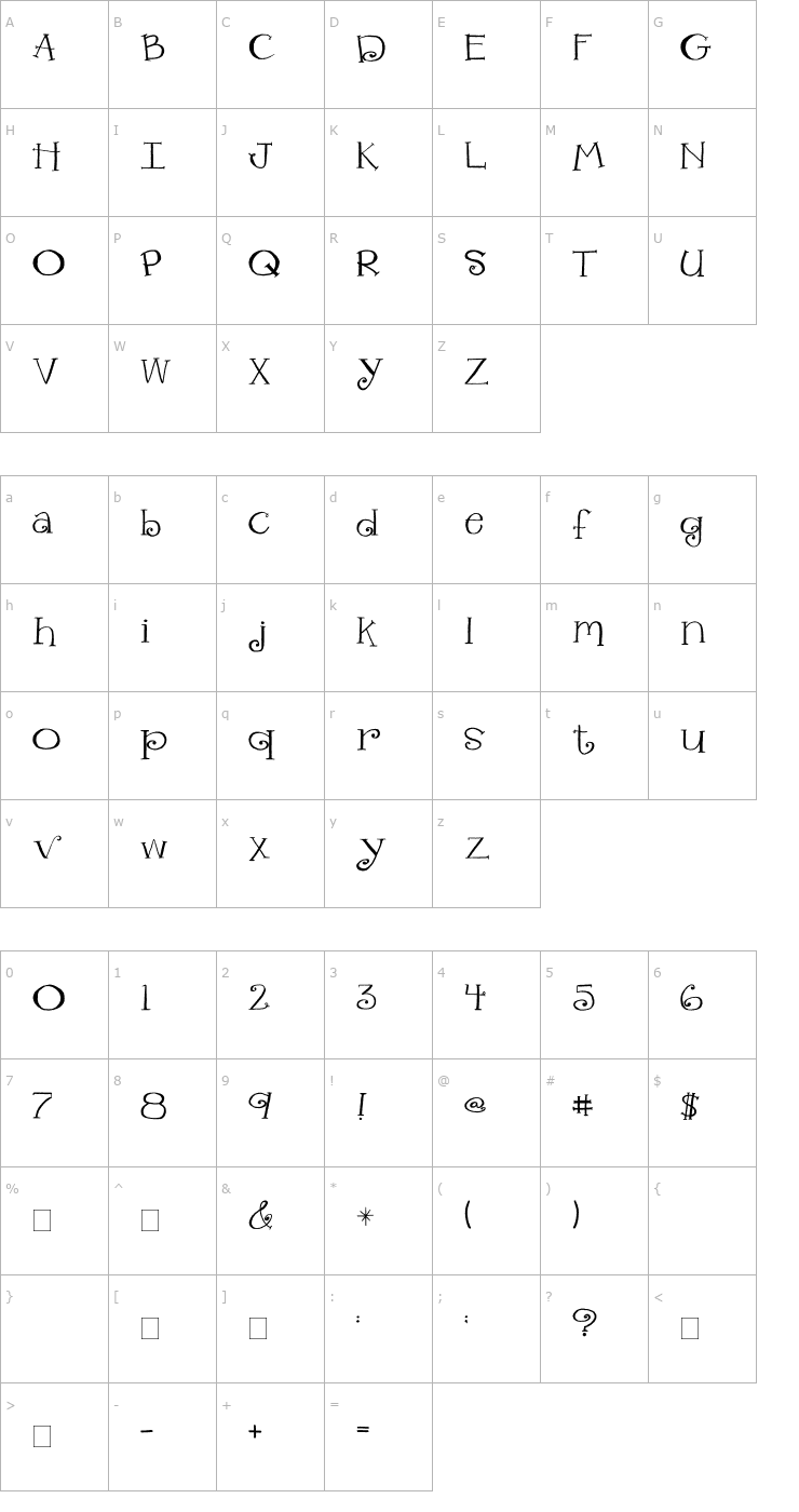 Character Map 2Peas Dreams Font