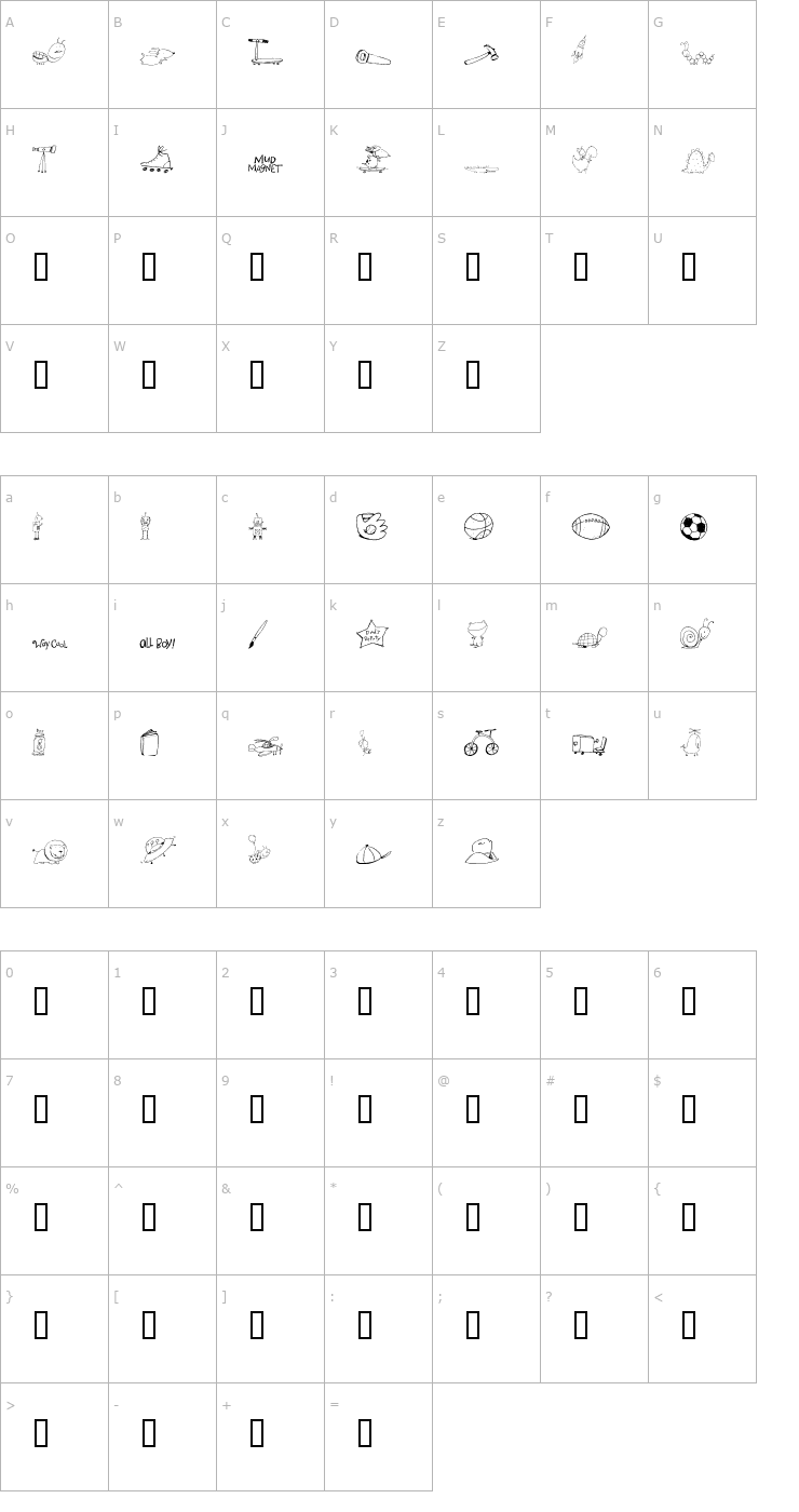 Character Map 2Peas DW Boys Will Be Boys Font