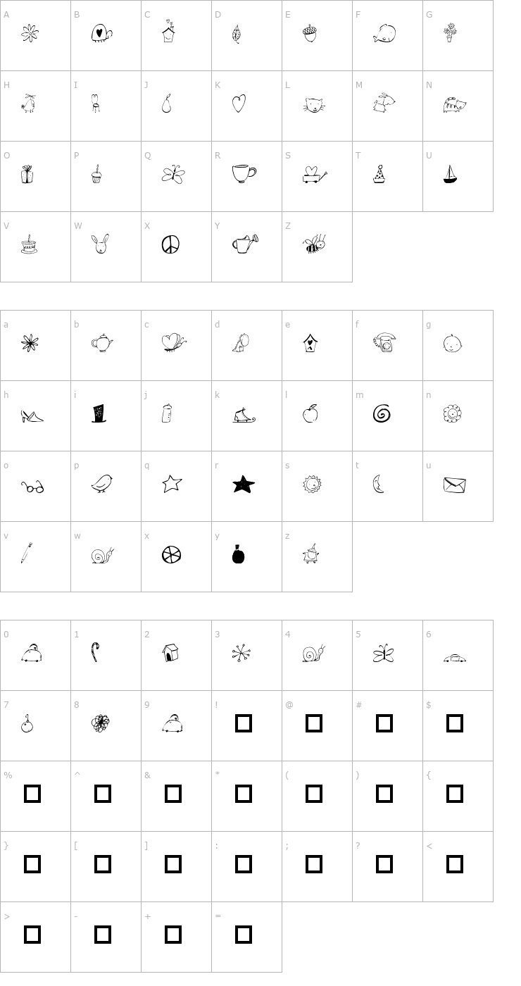 Character Map 2Peas DW Dingbats Font