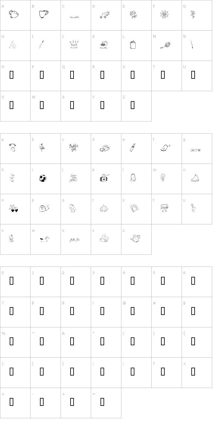 Character Map 2Peas DW Girlie Girl Font