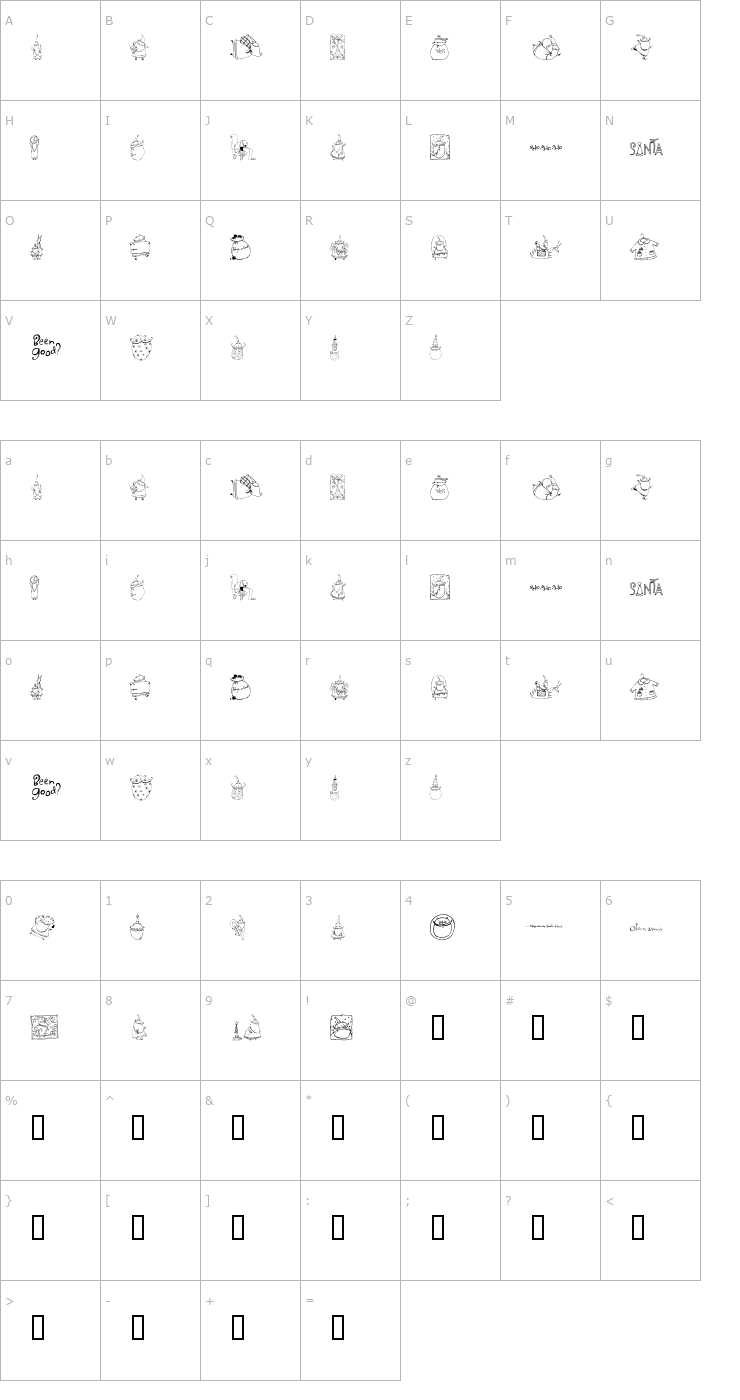 Character Map 2Peas DW Santa Font