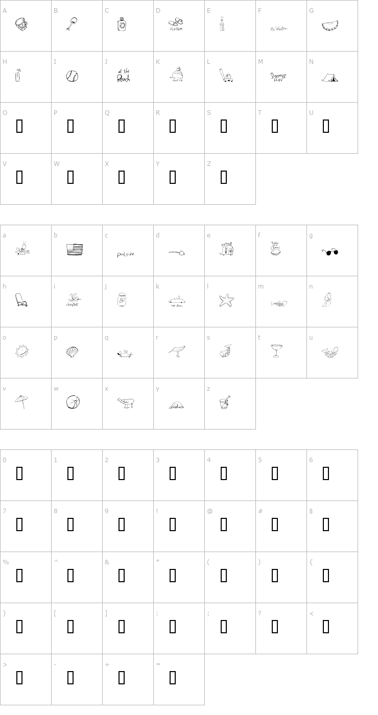 Character Map 2Peas DW Summer Fun Font