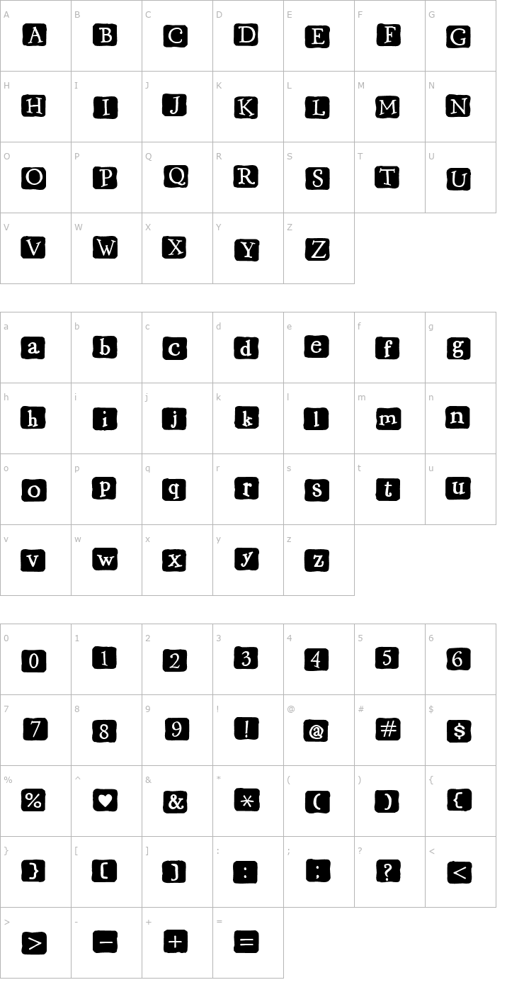 Character Map 2Peas Flea Market Block Irreg Font