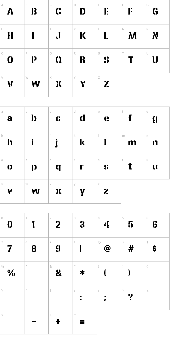 Character Map 2Peas Frazzled Stencil Font