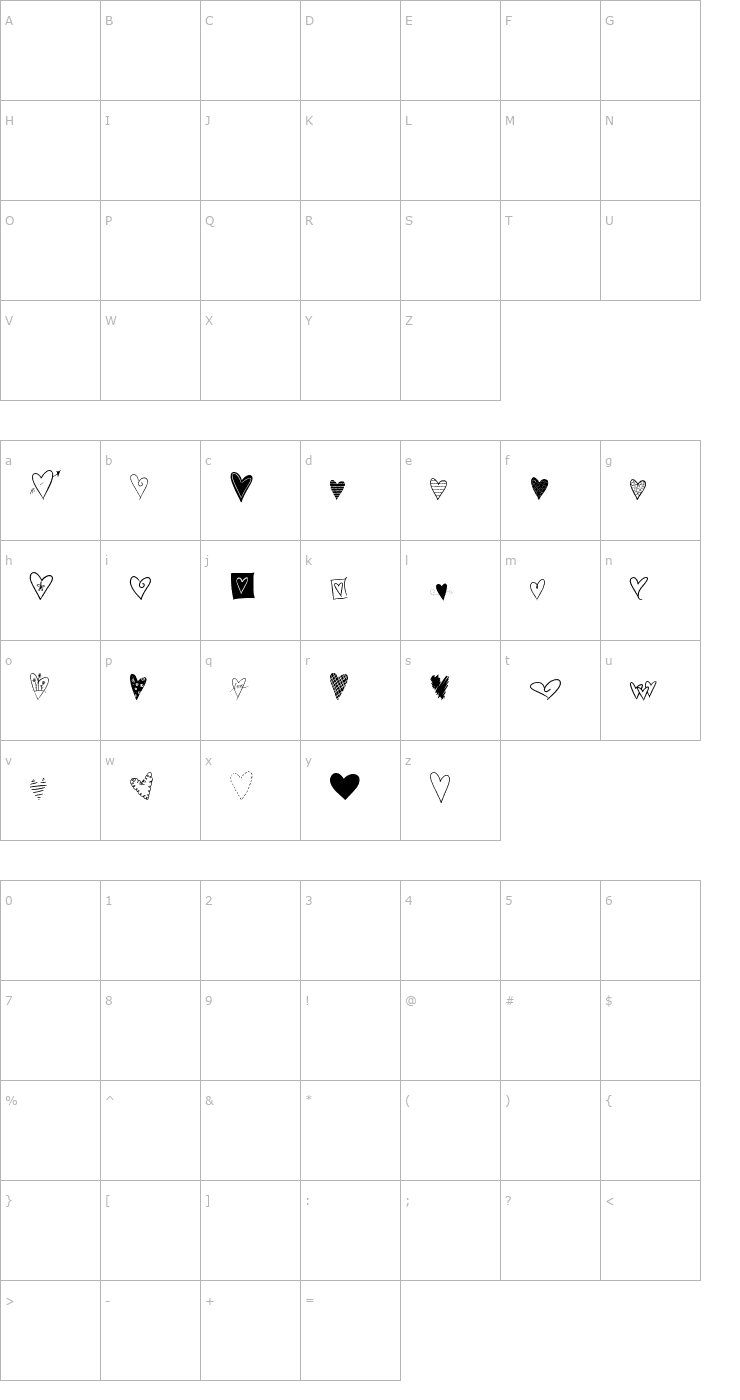 Character Map 2Peas Graphic Hearts Font