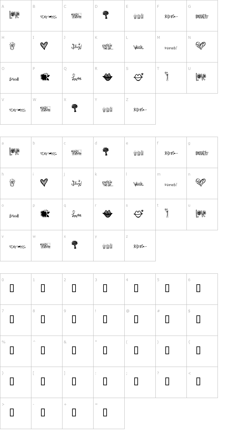 Character Map 2Peas Love Bug Font