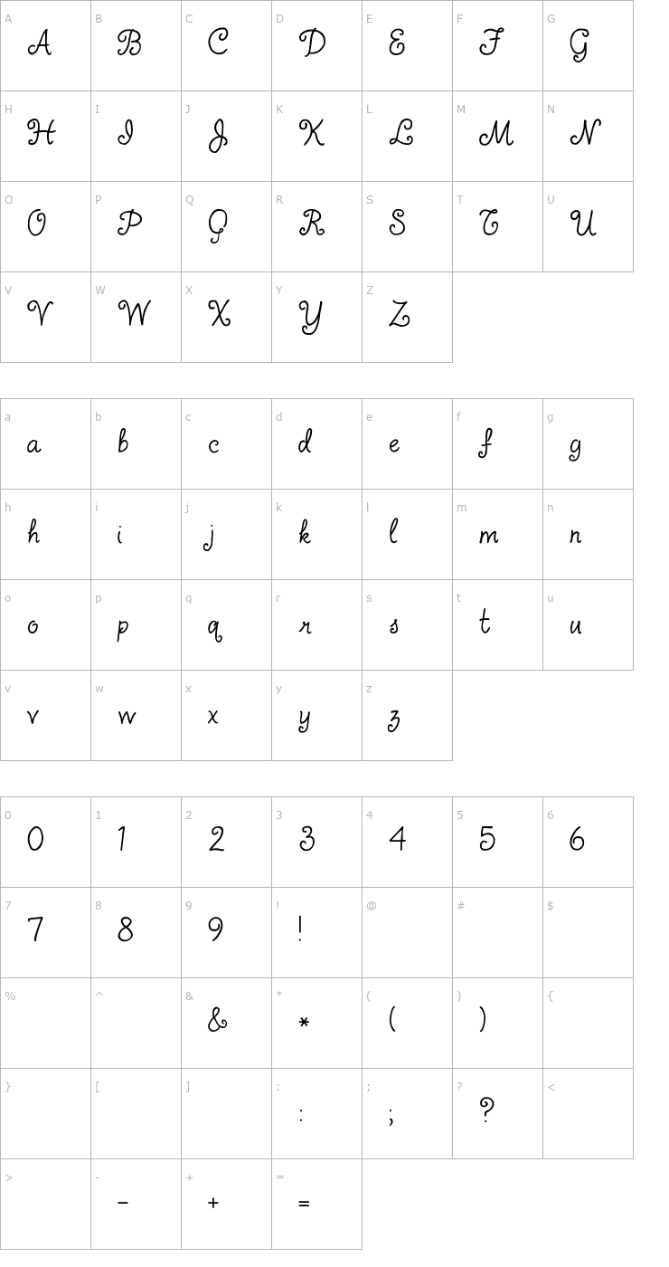 Character Map 2Peas Mademoiselle Font