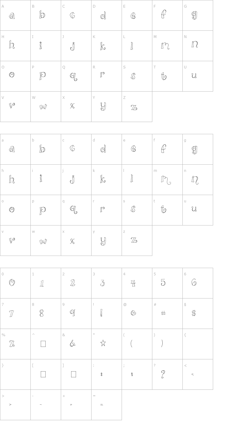 Character Map 2Peas MOonbeams Font