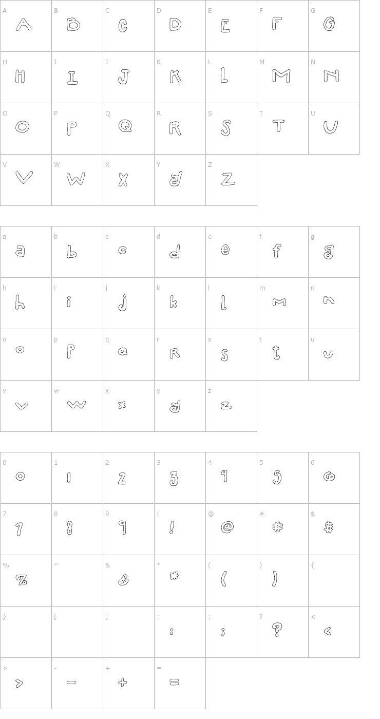 Character Map 2Peas Silly Fill-In Font