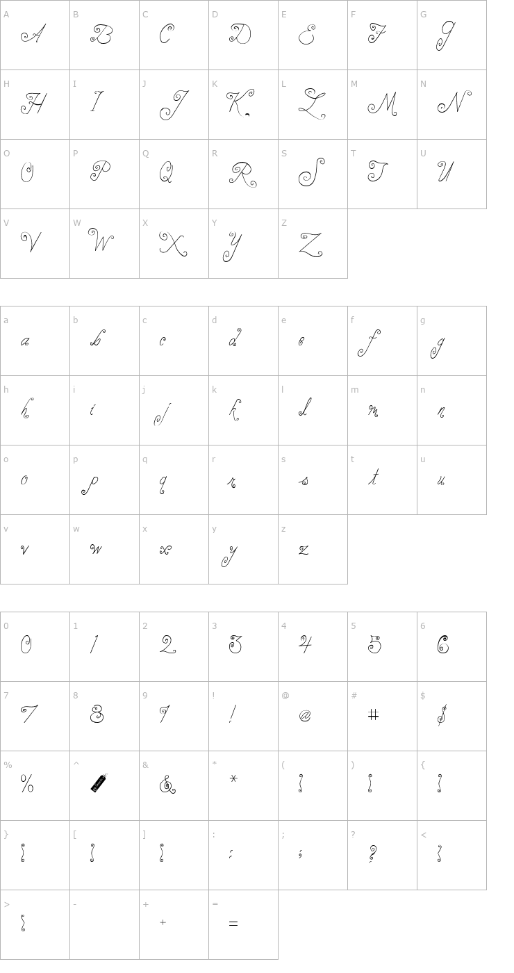 Character Map 2Peas Sonnets Script Light Font