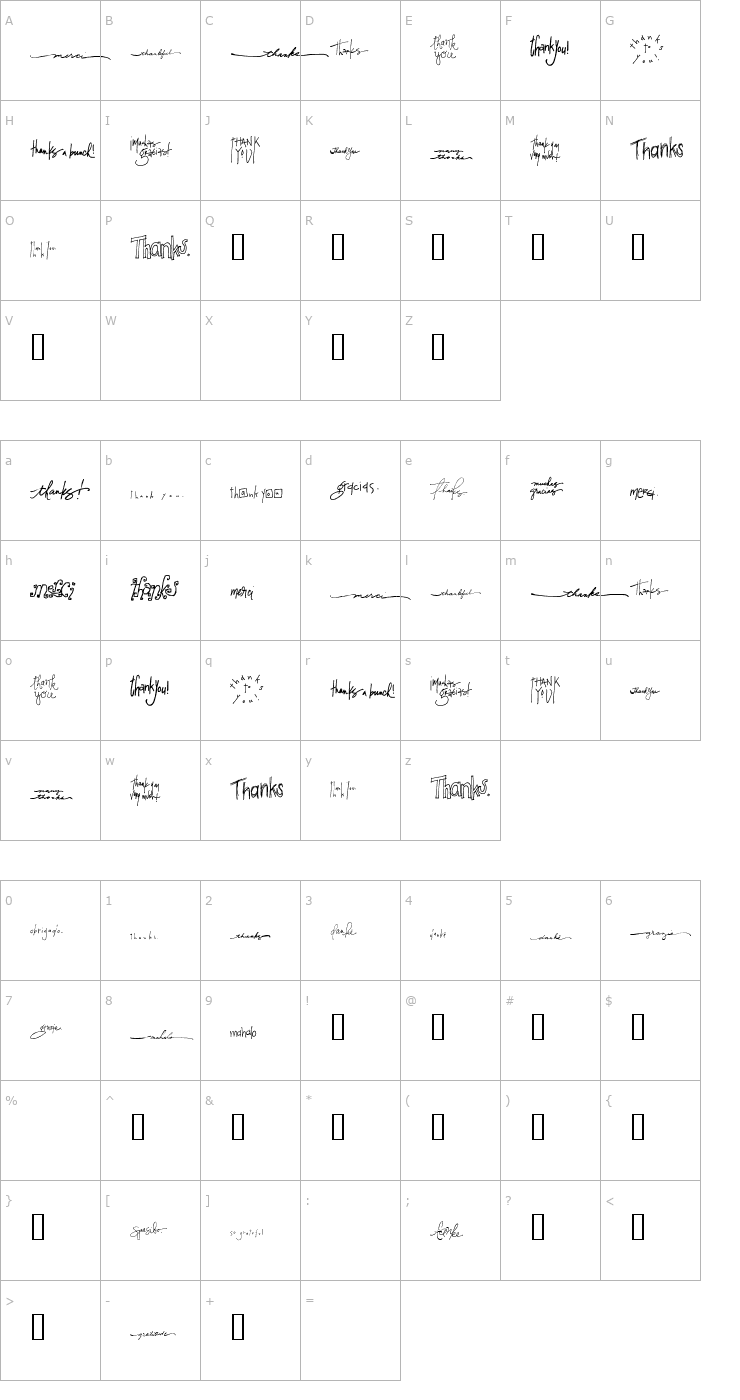 Character Map 2Peas Thanks All Around Font