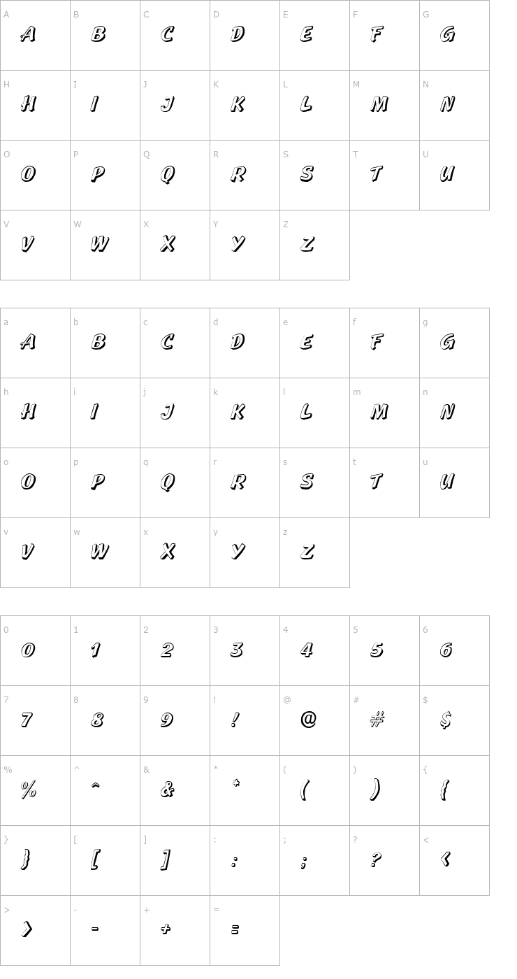 Character Map 3-DStandout Regular Font
