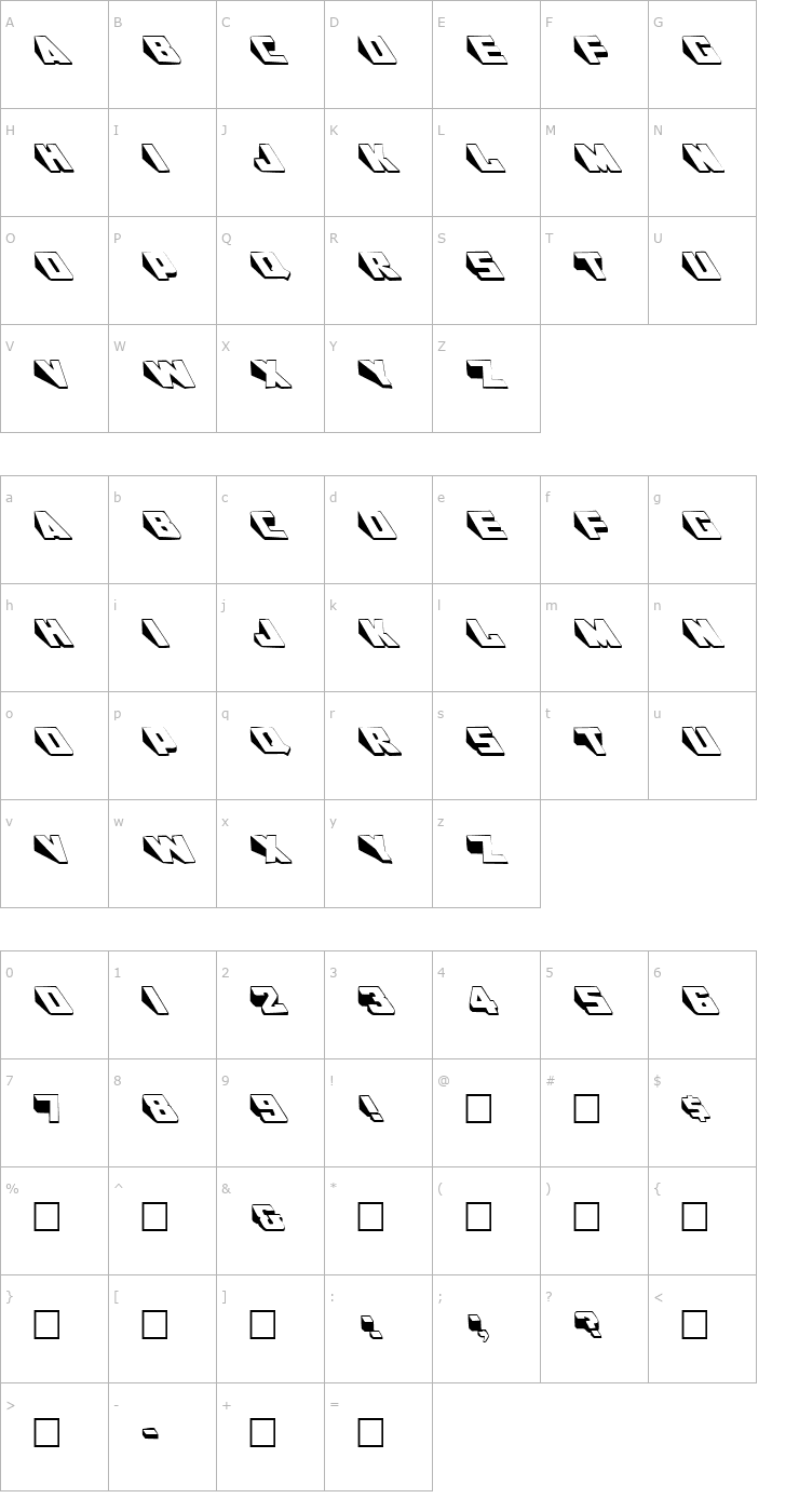 Character Map 3-DWedgie Regular Font