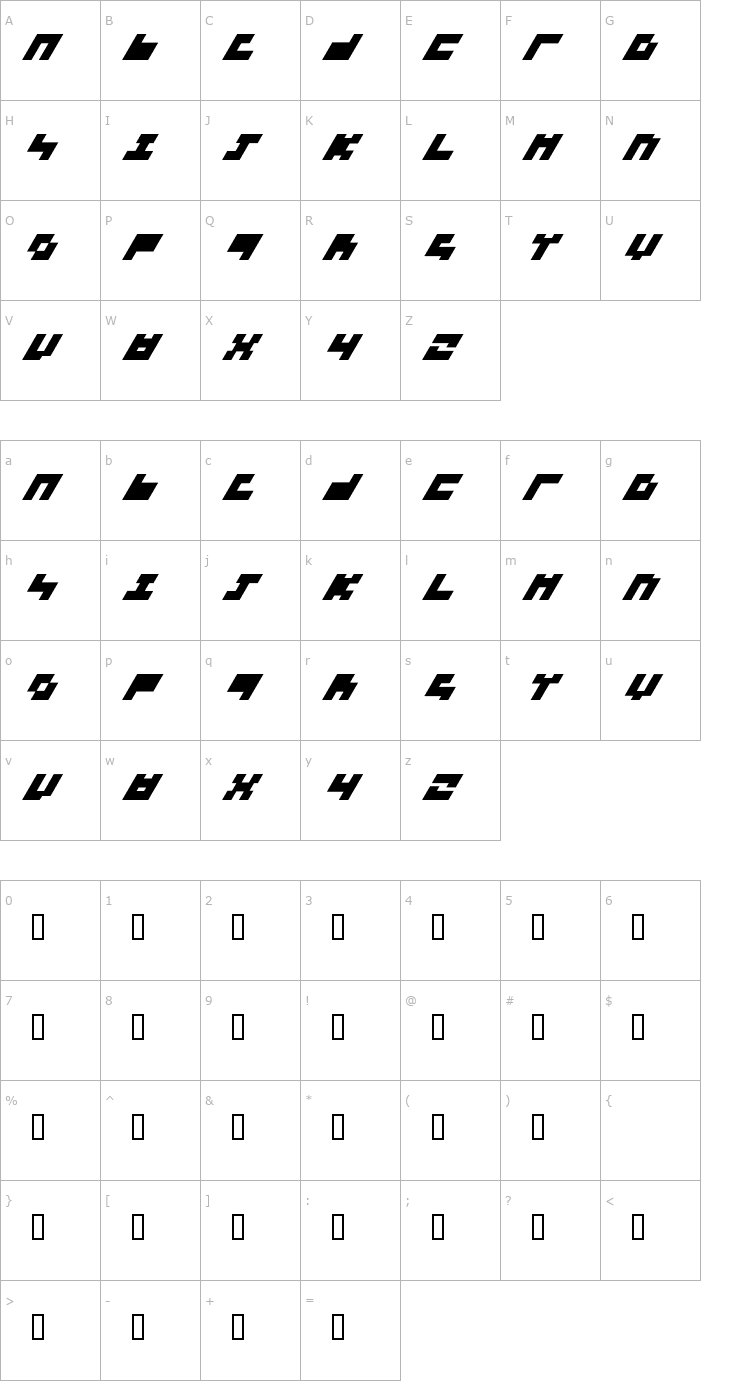 Character Map 3x3 italic Font