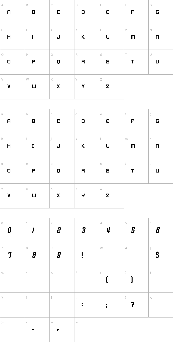 Character Map 4th and Inches Font