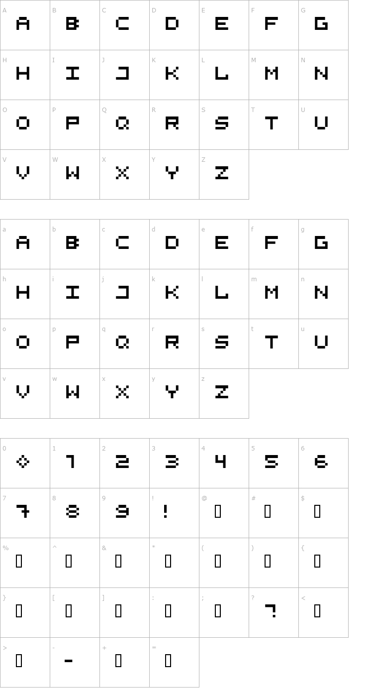 Character Map 525square Font