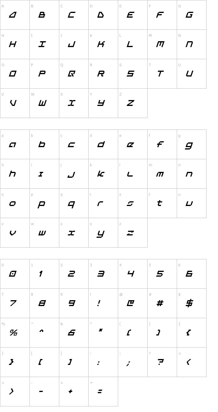 Character Map 5th Agent Italic Font