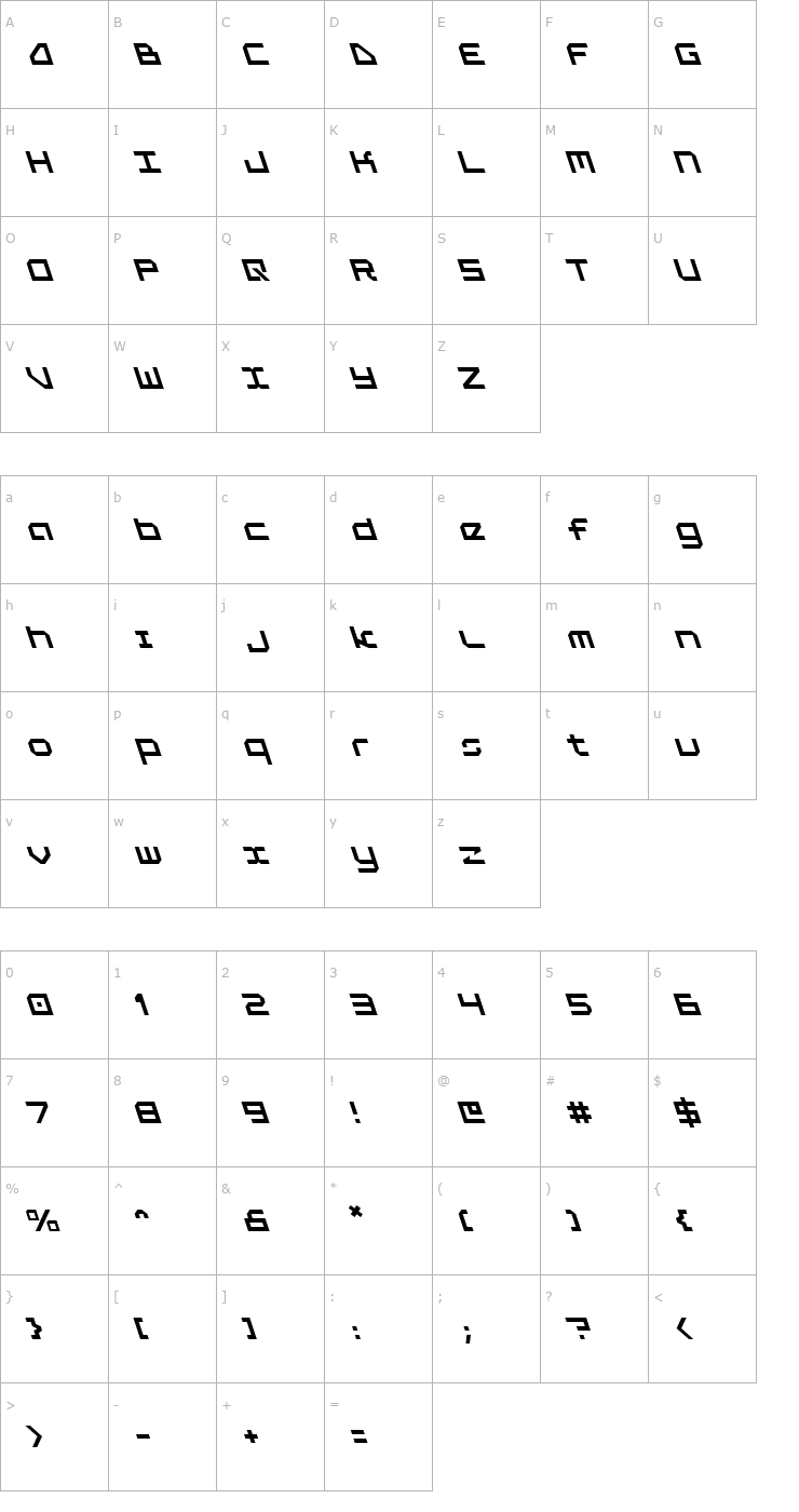 Character Map 5th Agent Leftalic Font