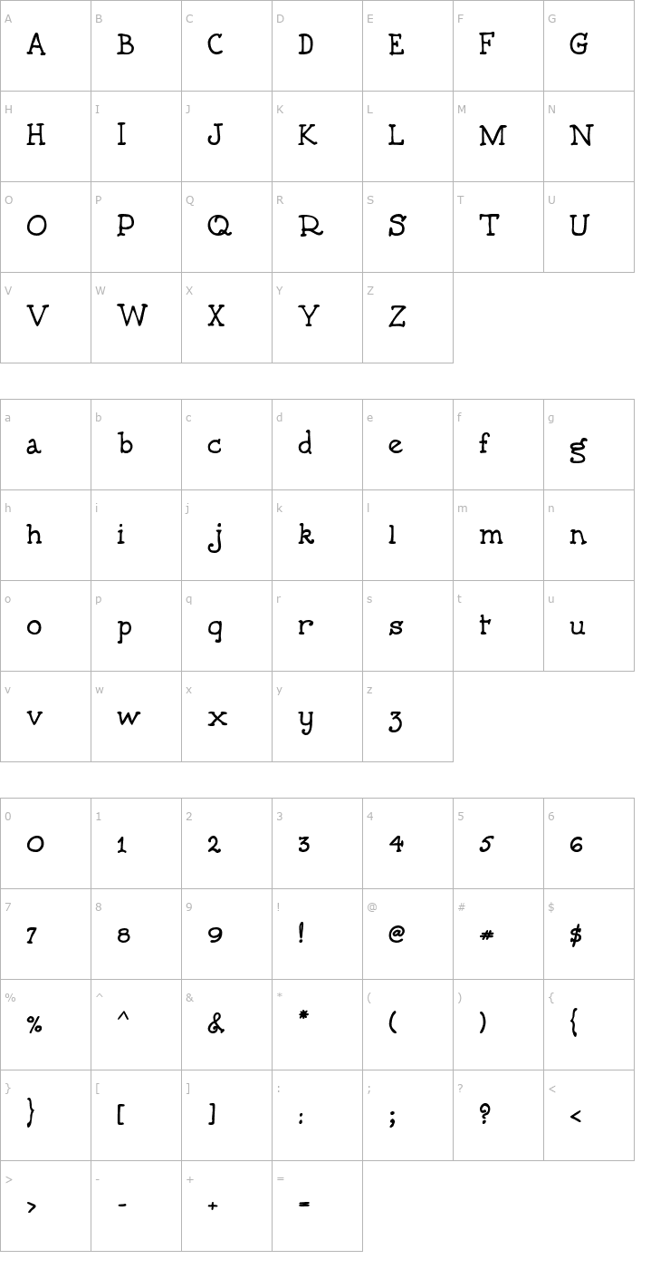 Character Map 5thGrader Bold Font