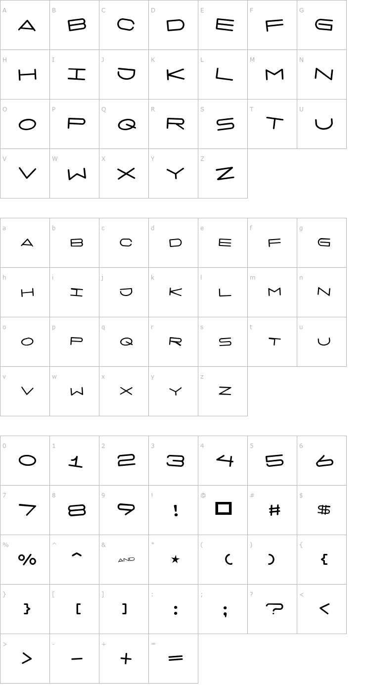 Character Map 7 days rotated Font