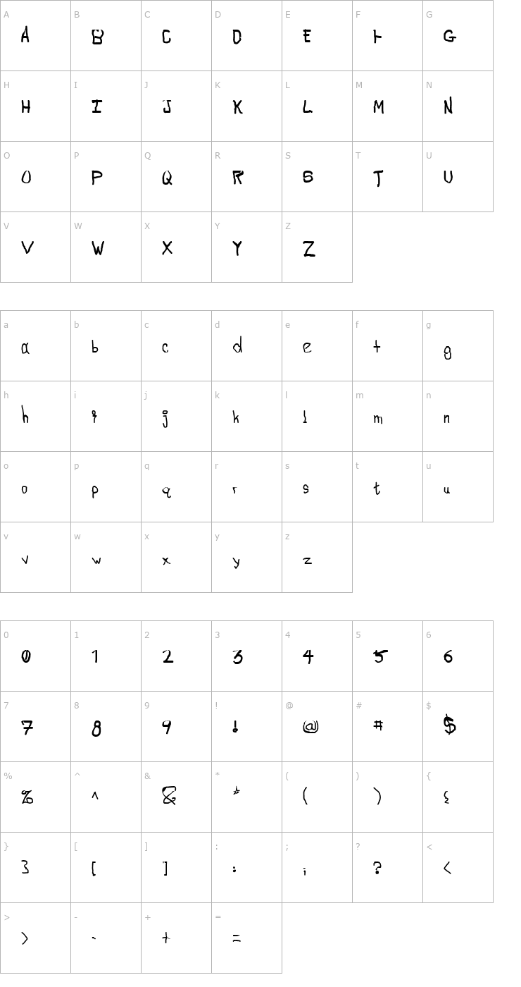 Character Map 711 Slurpie Font