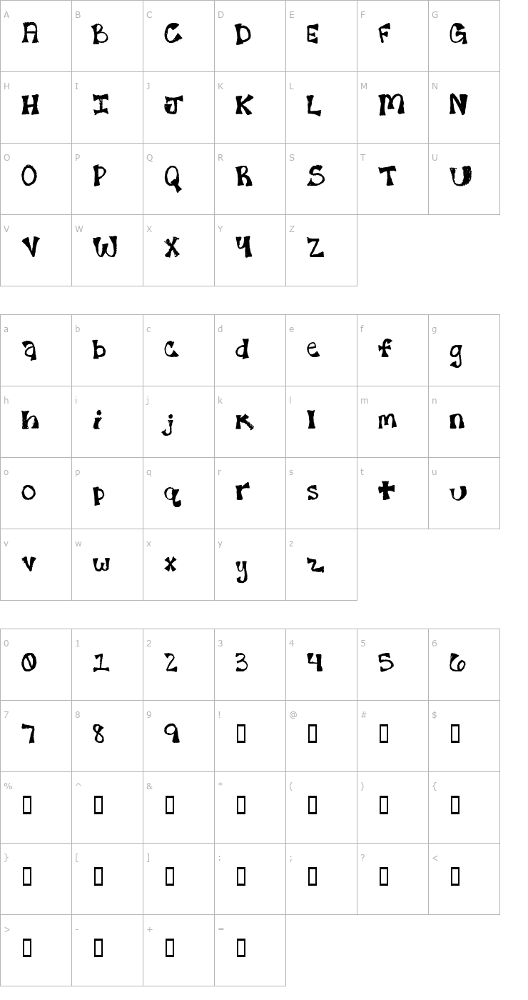 Character Map 7th FadFace Font