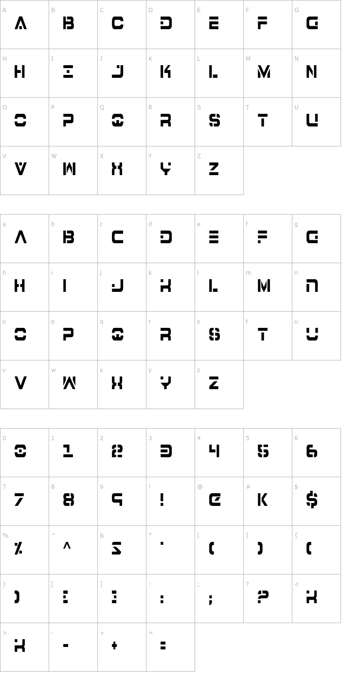 Character Map 7th Service Condensed Font
