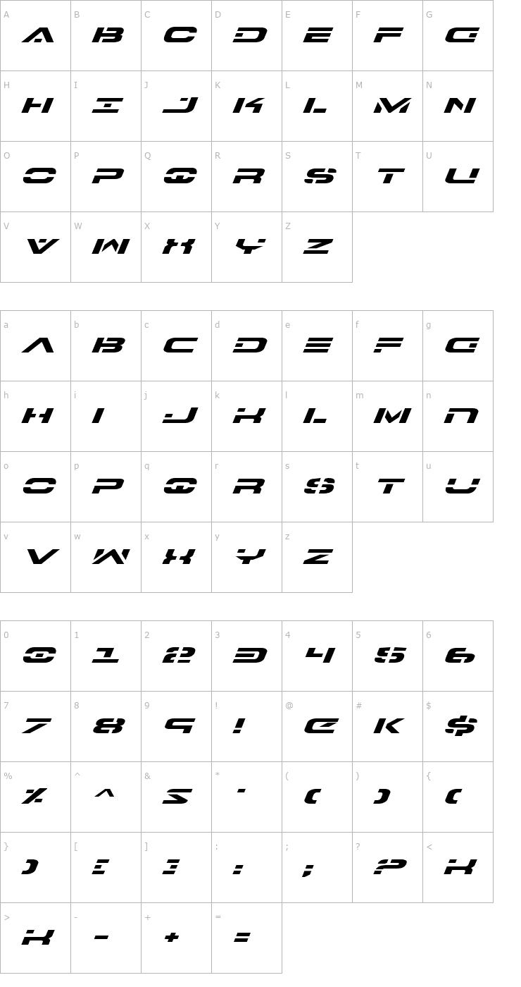 Character Map 7th Service Expanded Italic Font