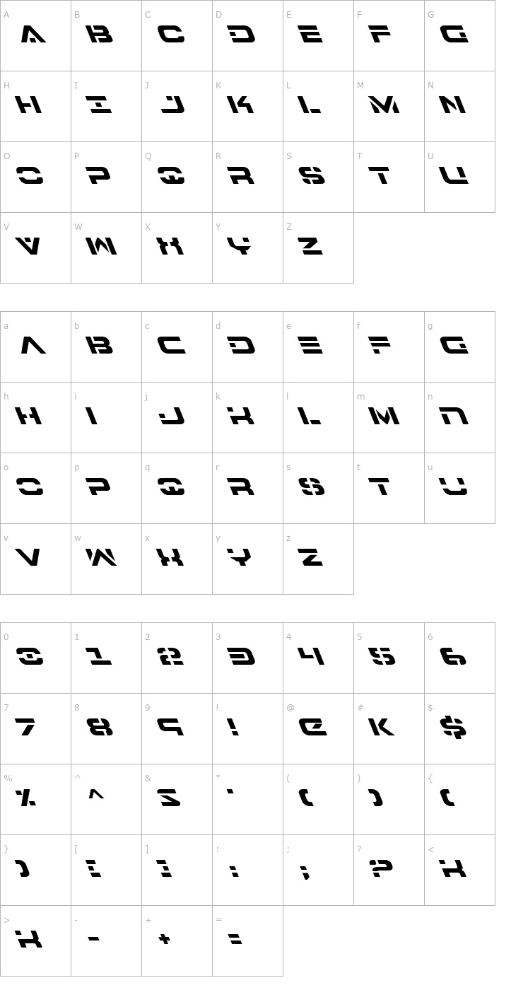 Character Map 7th Service Leftalic Font