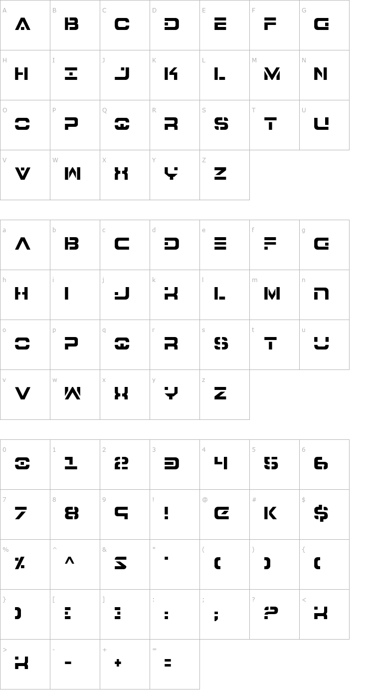 Character Map 7th Service Semi-Condensed Font