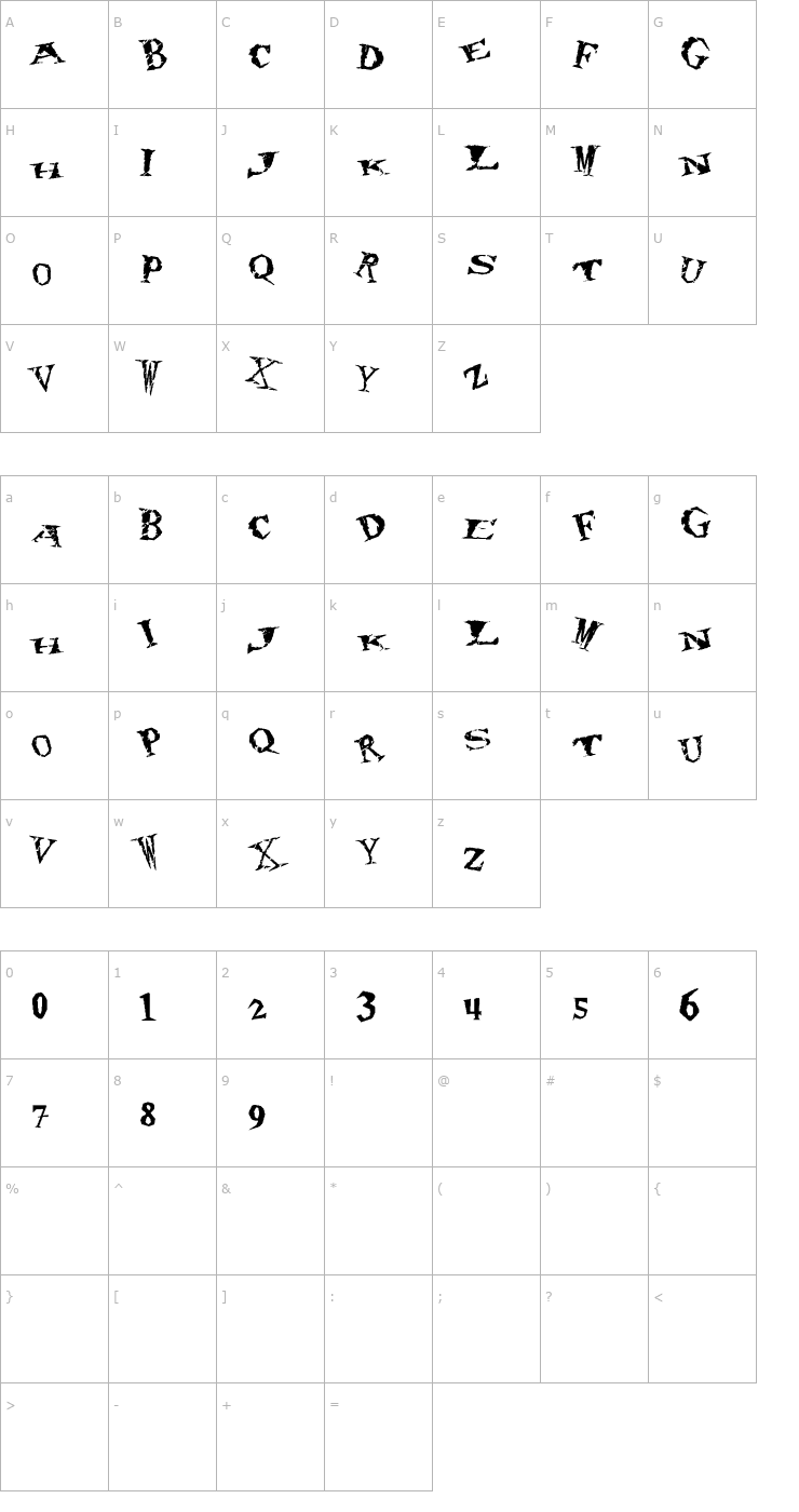 Character Map 80's hero Font