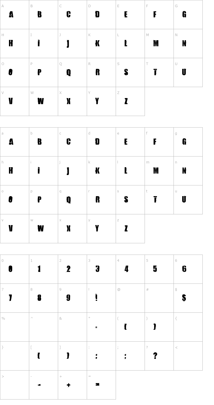 Character Map 84 Rock ! Font