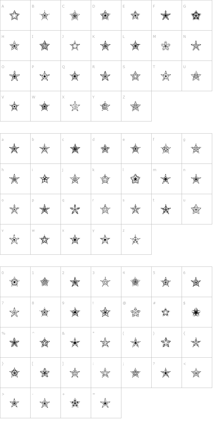 Character Map 90 Stars BRK Font