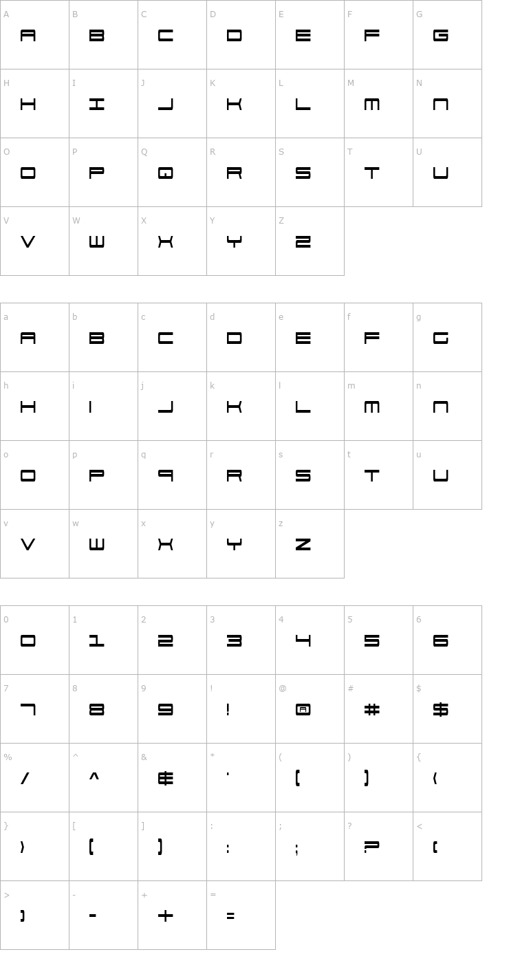 Character Map 911 Porscha Condensed Font