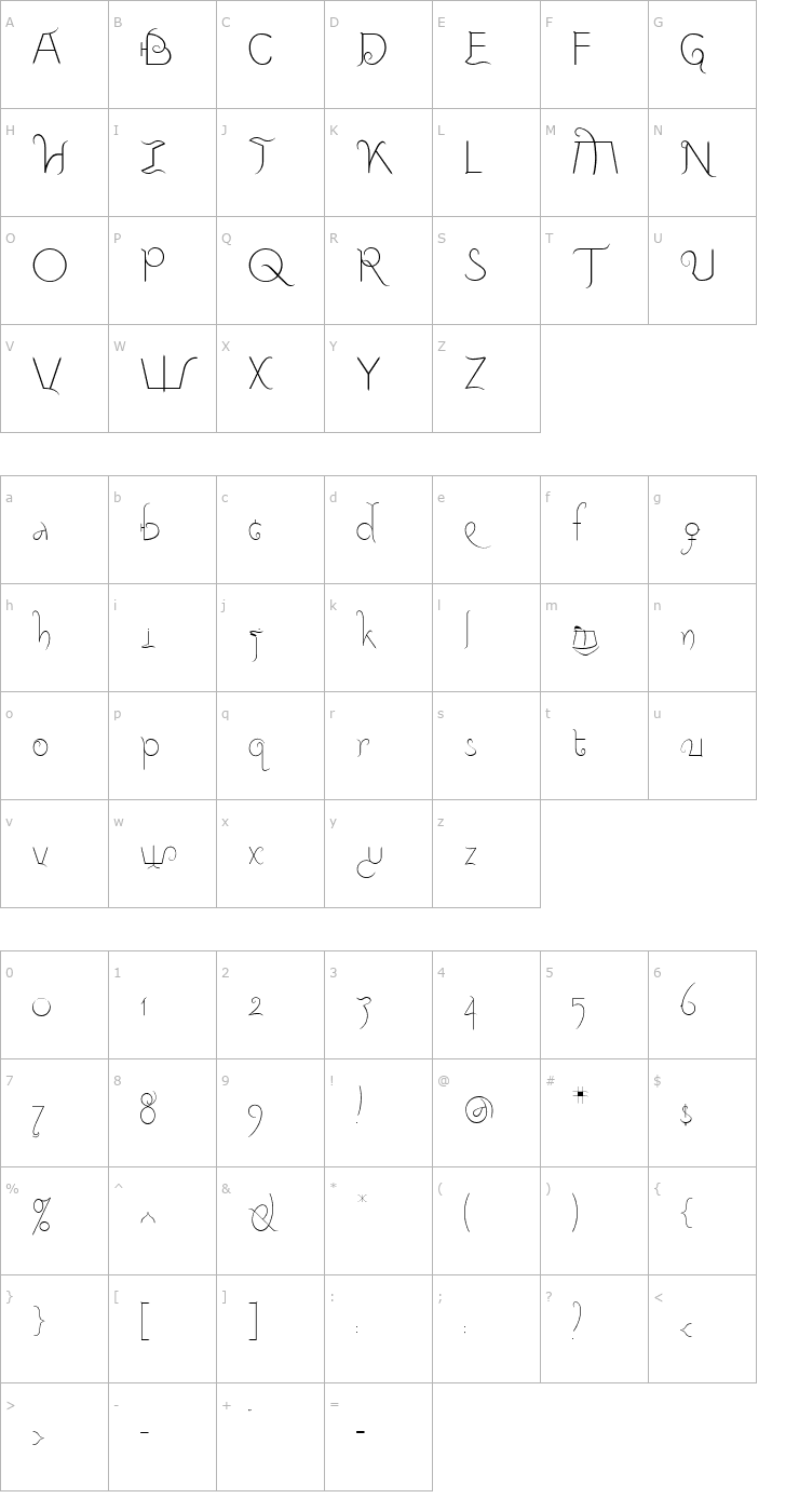 Character Map 9mm Font