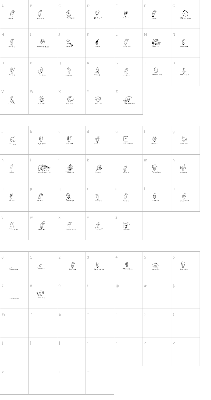 Character Map A Blick for All Seasons Font