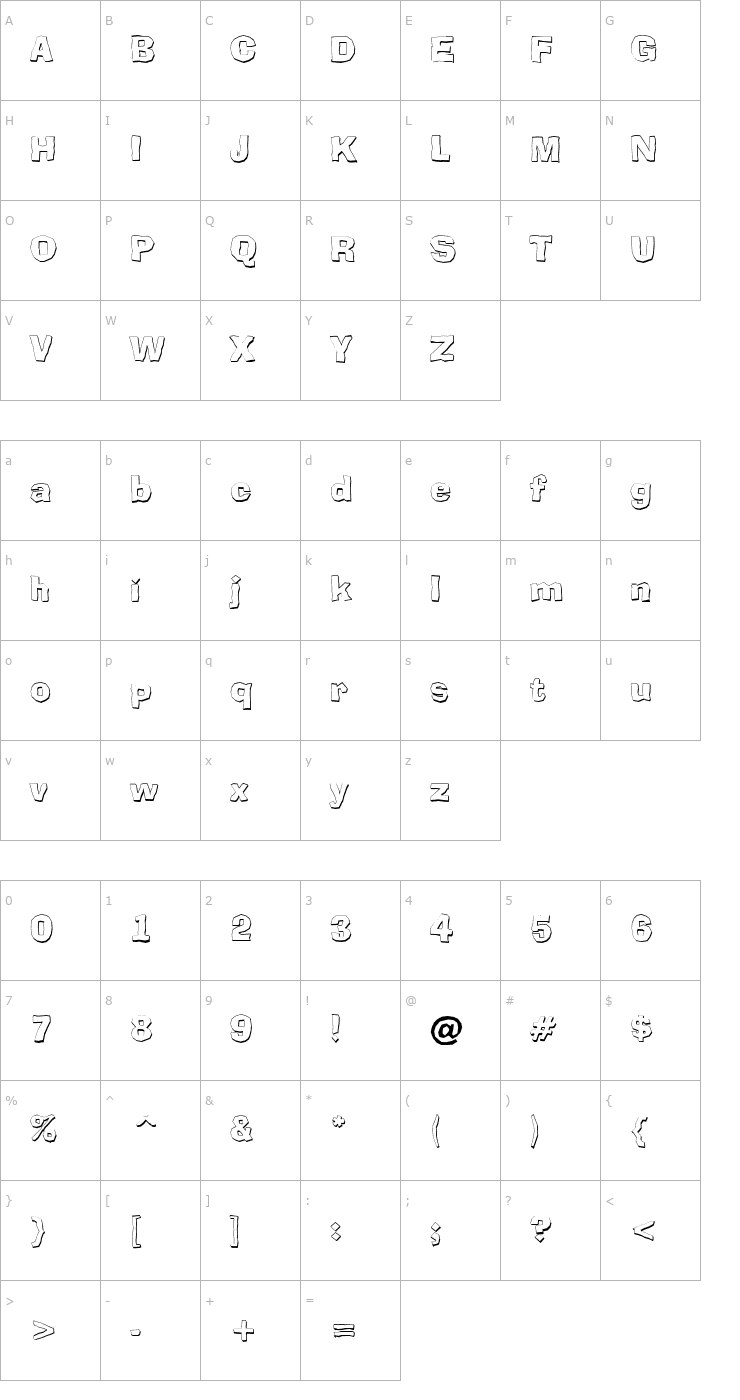 Character Map a_Broker3Dxtr Font