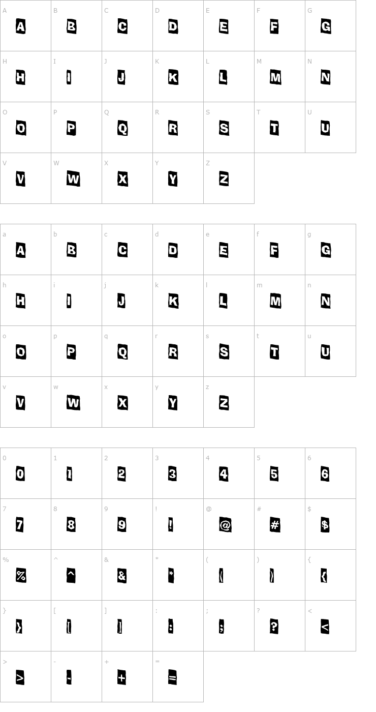 Character Map a_BrokerCmDn Font