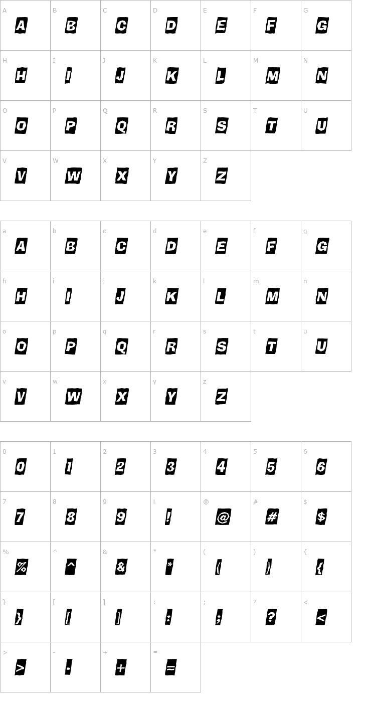 Character Map a_BrokerCmObl Font
