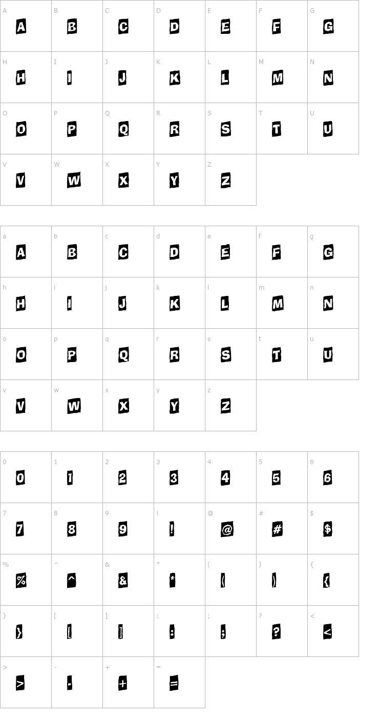 Character Map a_BrokerCmUp Font
