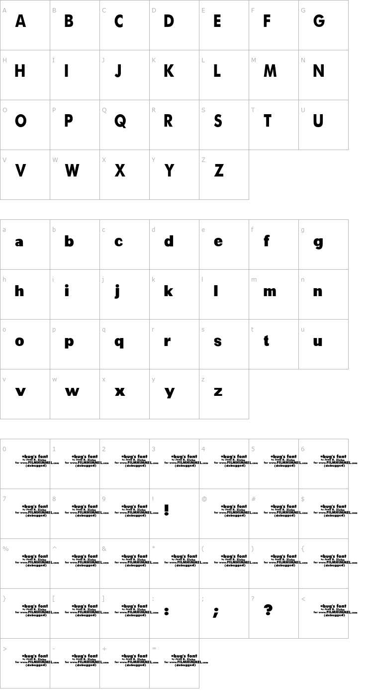 Character Map a bug's life - debugged Font