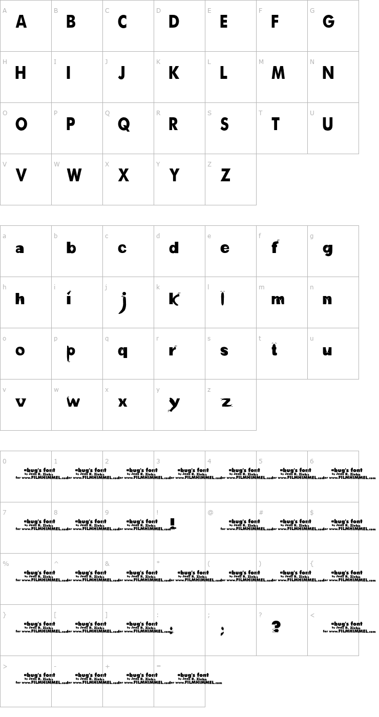 Character Map a bug's life Font