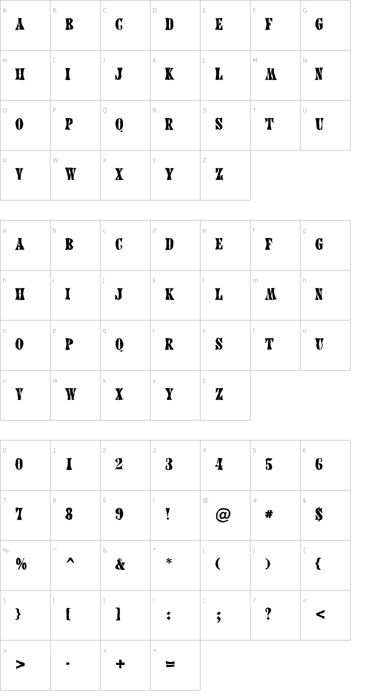Character Map a_CalyxBrk Font