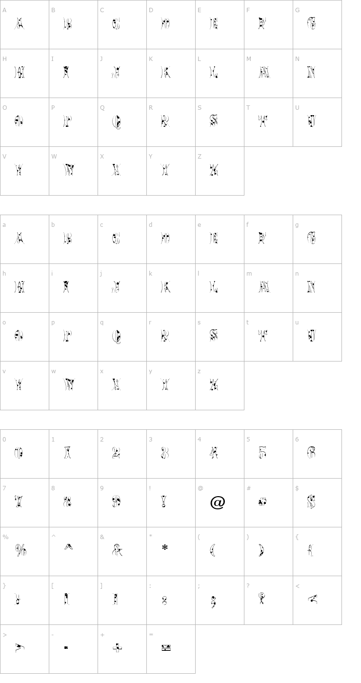 Character Map a_CalyxInkBl Font