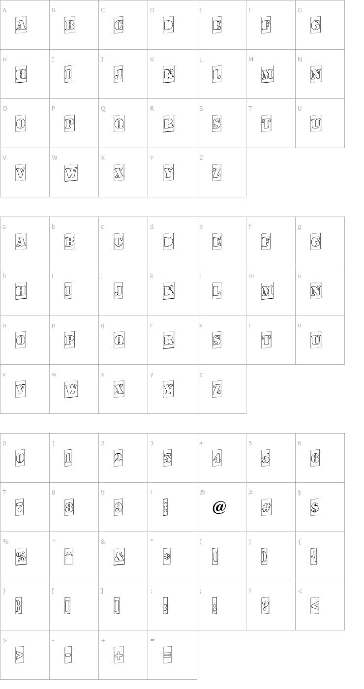 Character Map a_DodgerCmOtlUp Font