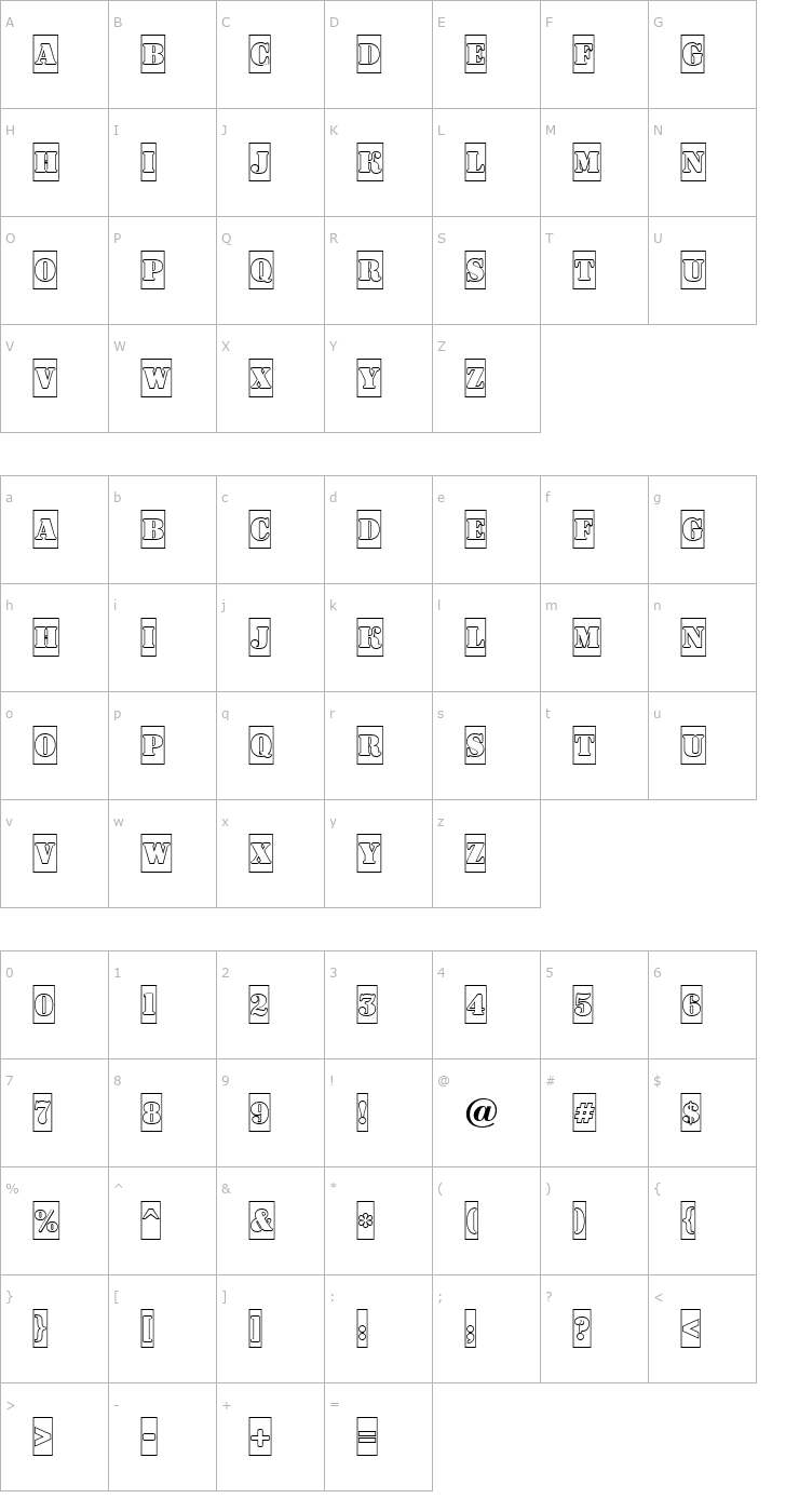 Character Map a_DodgerCmOutline Font