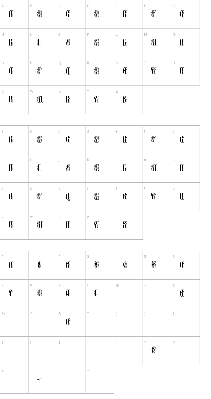 Character Map a_Harder3dBroken Font