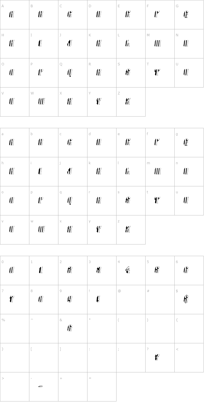 Character Map a_Harder3DrealOblique Font